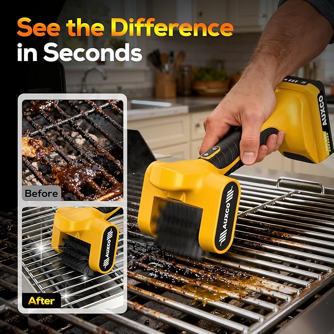 Upgraded Electric Grill Brush, Cordless BBQ Cleaner with 700RPM Powerful Motor & High-Torque Deep Cleaning, 90-Min Runtime，LED Light, 21V Rechargeable Grill Cleaning Tool for Gas & Charcoal Grills