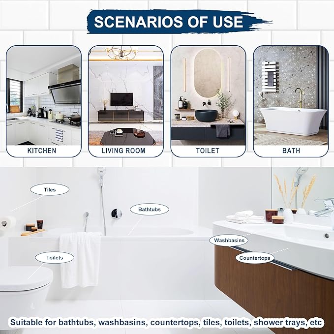 XUDOAI Bathtub Refinishing Kit Gloss White 21.5oz Tub Paint Reglazing, Tub and Tile Refinishing Kit with Tools, Paint for Bathroom/Kitchen/Shower/Porcelain/Sink/Ceramic