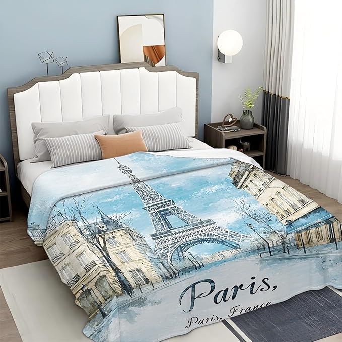 Tijuboni Paris Eiffel Tower Throw Blanket Paris Gifts for Girls Women Boys Men Adults Kids Soft Flannel Fleece Blanket for Couch Sofa Bed Home Decor 60"x80"