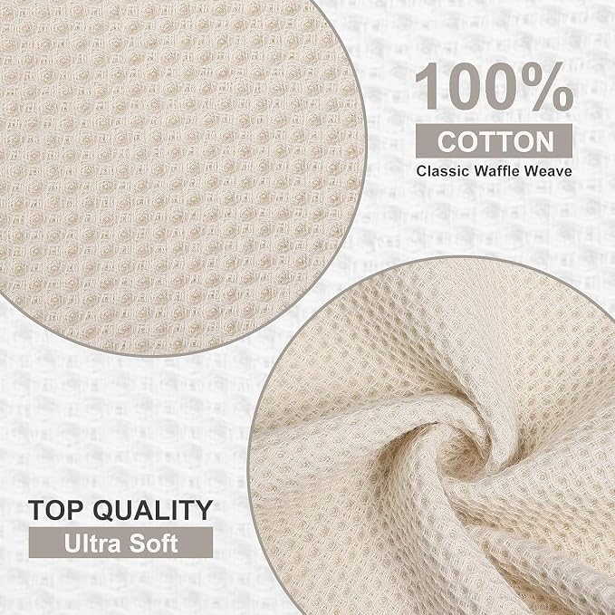 Kitinjoy 100% Cotton Kitchen Dish Cloths (12 X 12 Inches, Beige), 8 Pack Waffle Weave Ultra Soft Absorbent Dish Towels for Drying Dishes Quick Drying Kitchen Towels Dish Rags