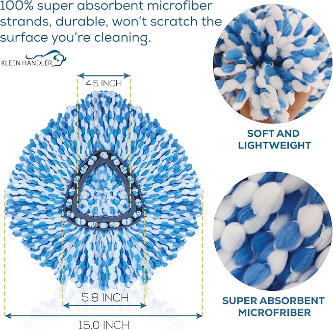 KLEEN HANDLER Microfiber Spin Mop Replacement Head Refills Compatible with O-Cedar EasyWring 1 Tank System, Blue, L (6-Pack)