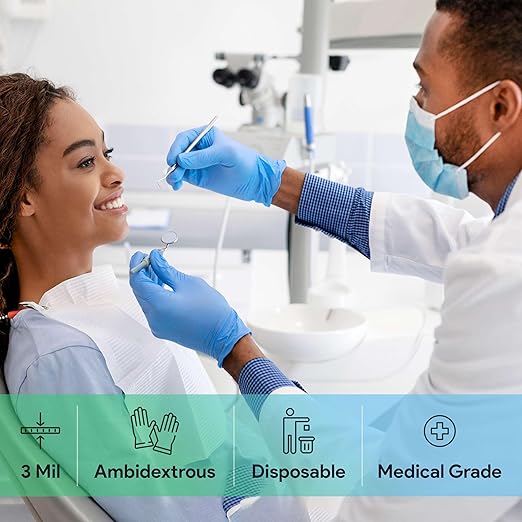 FifthPulse Blue Nitrile Exam Gloves Large 1000 Count - Medical Grade, 3 Mil, Food Safe, Latex and Powder Free Disposable Gloves for Cleaning, Cooking and Medical Use - Case of 10 Boxes of 100