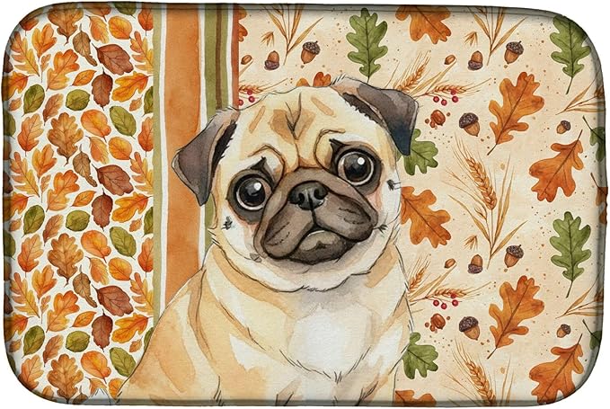 Caroline's Treasures Fawn Pug Heirloom Fall Dish Drying Mat Absorbent Dish Drying Mat Pad for Kitchen Counter Dish Drainer Mat for Countertop, 14 x 21", Multicolor