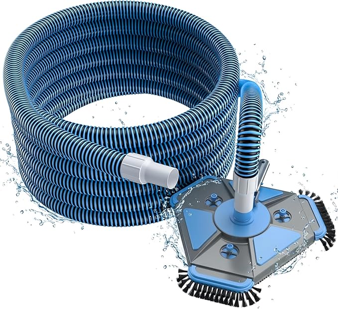 Professional Pool Vacuum Head and Hose, 360° Swivel Cuff 1-1/2" x 40 Ft Heavy Duty Flexible Vacuum Hoses, Weighted Manual Triangular Head with Bottom Brush for Inground & Above Ground Pool(No Pole)