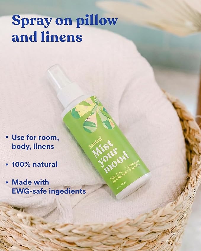 Asutra Lemongrass & Jasmine Multi-Use Natural Aromatherapy Room Spray, Calming Linen & Pillow Mist, Fabric Spray for Sleep & Bed, 4 fl oz