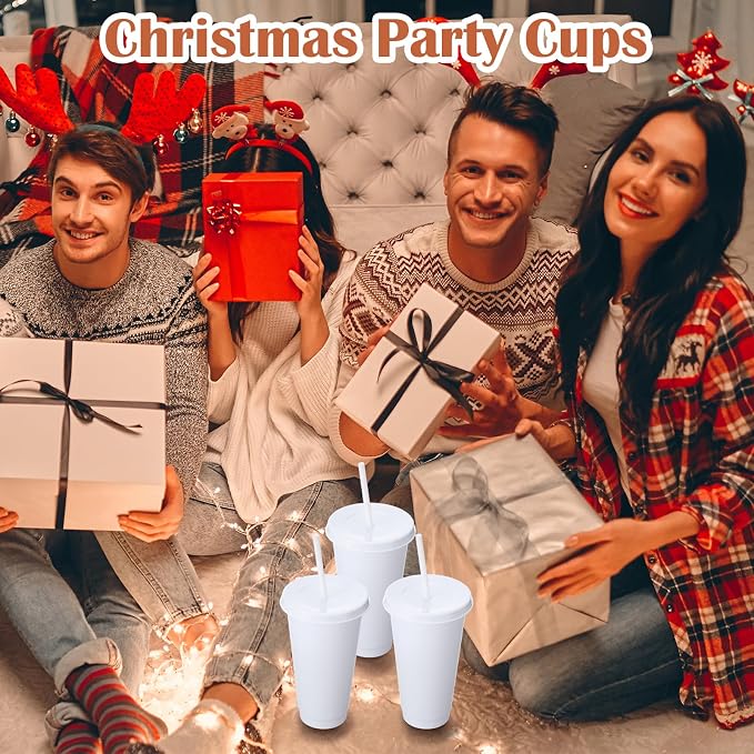 Honeydak 30 Pack Tumbler with Straw and Lid Bulk Cups for Gifts Water Bottle Iced Coffee Travel Mug Cup Reusable Plastic Tumblers for Party Birthdays 24-27 oz (White Color)