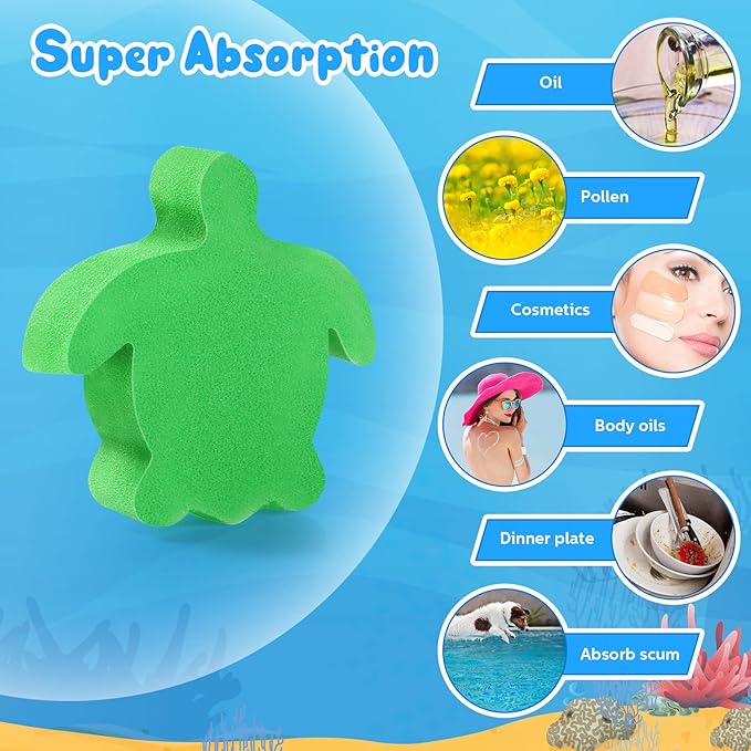 Patelai 40 Pcs Hot Tub Sponge Spa Cleaning Sponges for Hot Tub Oil Absorbing Cleaning Scum for Spa, Bathtub and Swimming Pool to Soak up Oils Bathtub Accessories(Green Turtle Style)