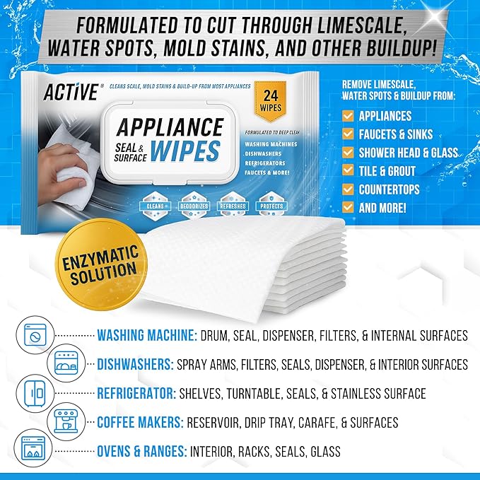 ACTIVE Dishwasher Detergent Booster and Appliance Cleaner Wipes - Includes 32oz Dish Soap Boosting Powder and 24ct Appliance Cleaning Wipes