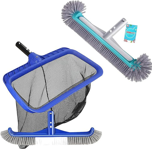 17.5" Heavy Duty Aluminum Back Brush Head,Pool Brush Head & Fine Mesh Pool Skimmer Kit