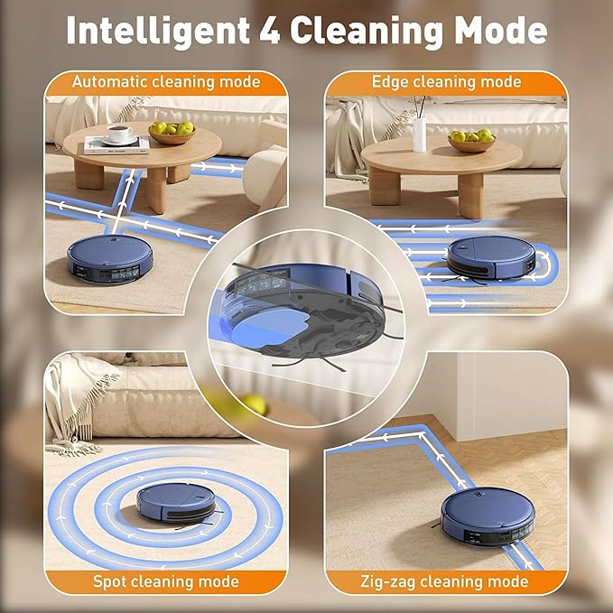 Robot Vacuum, Robot Vacuum and Mop, Smart Robotic Cleaner with APP/Remote/Voice Control, Scheduled Cleaning, Slim Body & Self-Charging, Ideal for Pet Hair, Carpet and Hard Floors
