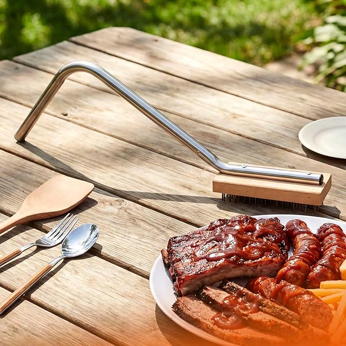 8'' Grill Brush, Commercial Grill Cleaner Brush Heavy Duty Steel Wire Broiler Bristle Brushes for Outdoor, Barbecue Accessories, Durable and Effective