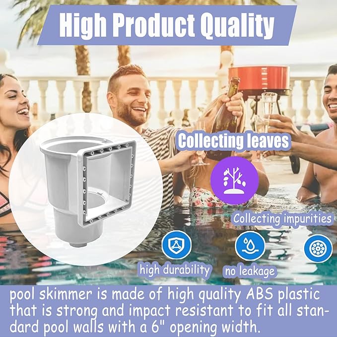 Above Ground Pool Skimmer,Thru-Wall Skimmer,Above Ground Pool Skimmer（With Accessories）Opening Width 6 Inches,Compatible With All Standard Pool Wall Openings,Replace SP1091LX Above Ground Pool Skimmer