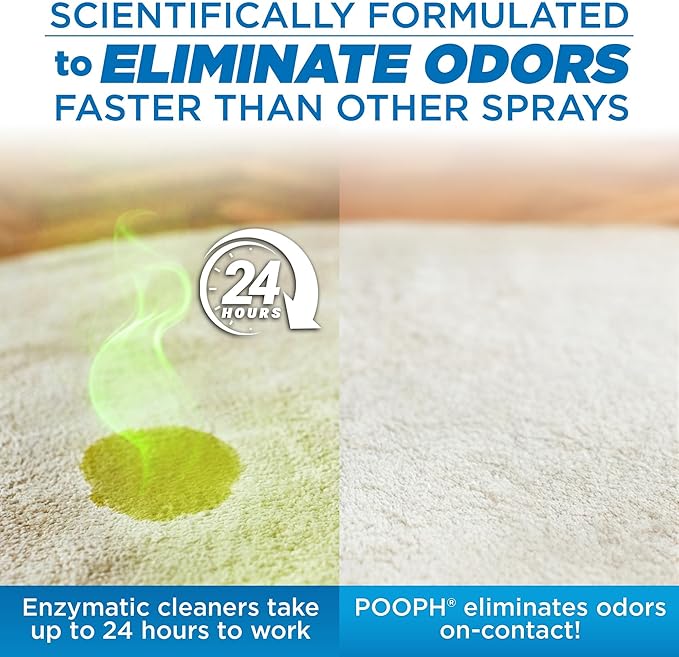 POOPH Pet Odor Eliminator Spray for Dogs & Cats — Urine, Poop & Pee Odor Remover for Carpet, Furniture, Hard Floors & Litter Box — Pet Stain & Smell Eliminator for Home, Unscented, 16 oz