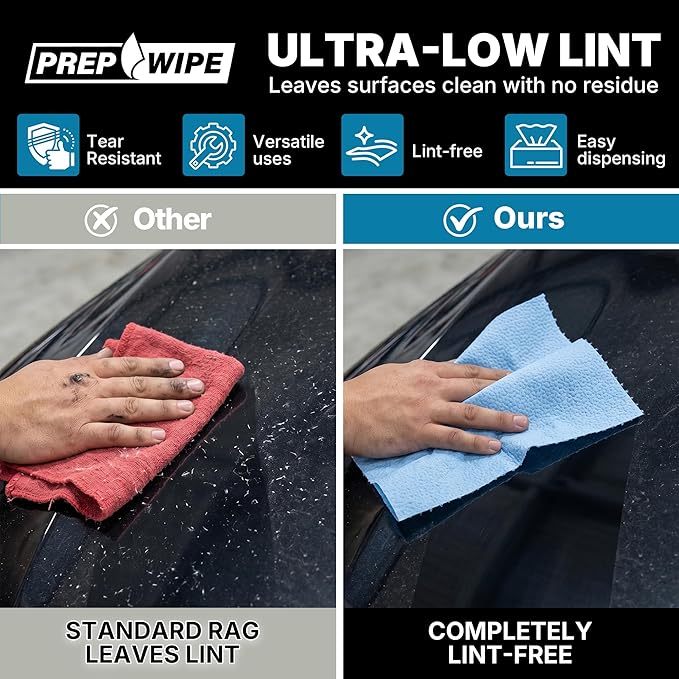 Lint-Free Cleaning Towels | Heavy Duty, Solvent Resistant Wipes for Auto Body & Industrial Prep | 100 Pack, 9" x 17", Blue 26019