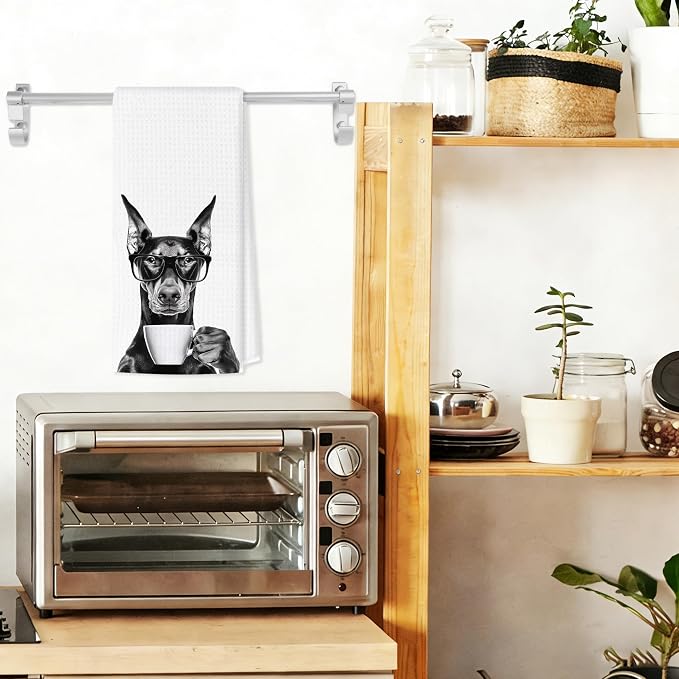 Funny Doberman Kitchen Towels, Dog Kitchen Accessories, Dog Chef Gifts for Women Decorative Hand Towels for Kitchen Decor, Coffee Lovers Gifts Dish Tea Towel, 16x24 Inch
