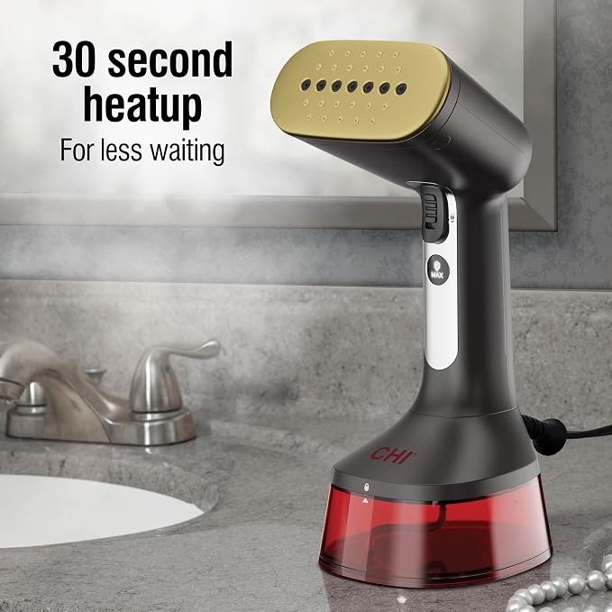CHI Handheld Garment Steamer for Clothes, 1600W, 20-Minutes Steam Time, 300ml Water Tank, 2 Steam Modes, Portable, Fabric Brush, Ergonomic Handle, 10' Cord