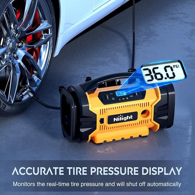 Nilight Portable Air Compressor Tire Inflator AC/DC Dual Power Sources Tire Pump 160PSI Dual Motors Fast Inflate Auto Shutoff Air Pump for Cars&Inflatables Inflation/Deflation,2 Yrs Warranty,12 Volts