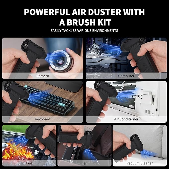 Compressed Air Duster Electric Duster- 130000RPM Super Power Electric Cleaner Kit with Adjustable, Mini Rechargeable Cordless Jet Dry Blower Air Blower for Keyboard, PC, Car Cleaning, Gifts for Men