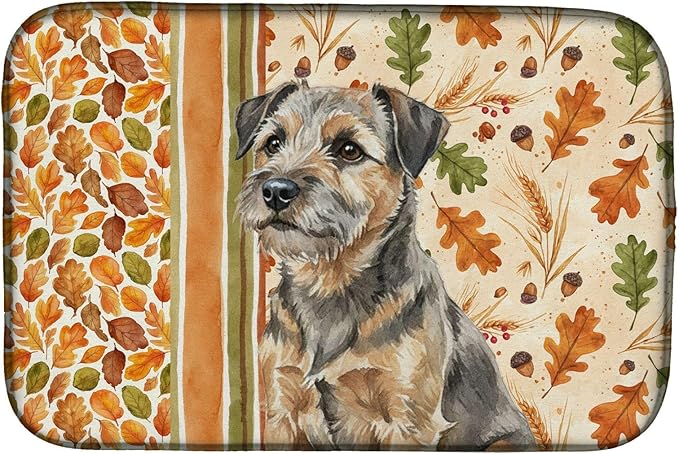 Caroline's Treasures Grizzle and Tan Border Terrier Heirloom Fall Dish Drying Mat Absorbent Dish Drying Mat Pad for Kitchen Counter Dish Drainer Mat for Countertop, 14 x 21", Multicolor