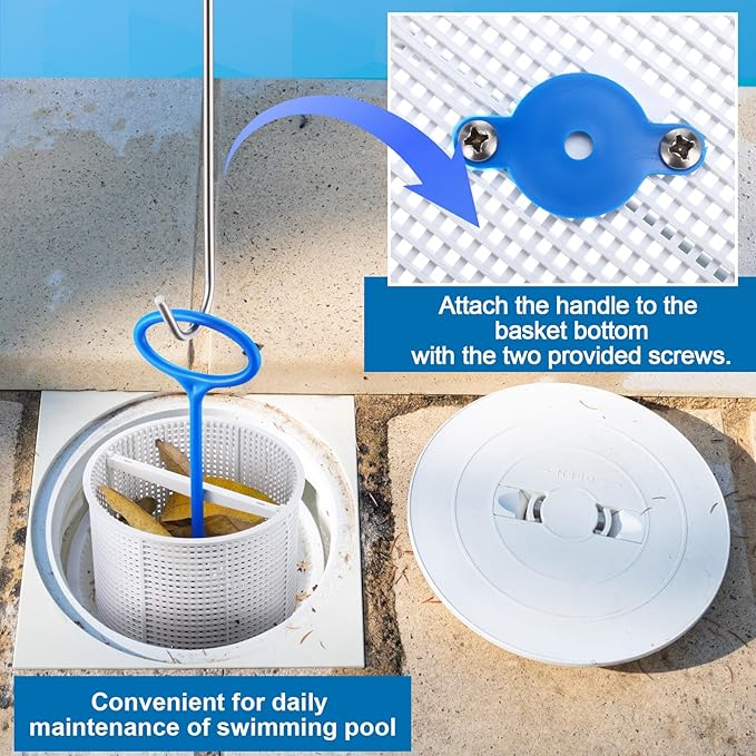 2 Pcs Pool Skimmer Basket with 1 Skimmer Handle and 1 Basket Hook Kit Compatible with Sp1082ca B-152 Automatic Skimmers, Compatible Sp1082 Sp1083 Sp1084 1085 1086 Sp1075 1075t(White)