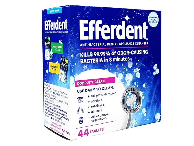 Efferdent Denture Cleanser Tablets, Complete Clean, Cleanser for Retainer and Dental Appliances, 44 Count, (Pack of 6)