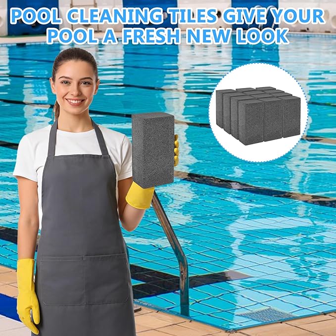 12 Pack Extra Large Pumice Stone for Pool Tile Cleaning, 8 x 4 x 3 Inch Pool Tile Cleaner Block, Pumice Stone for Cleaning Swimming Pool, Spa & Bathroom (Black)