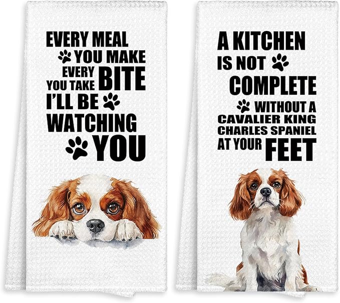 Cavalier King Charles Spaniel Kitchen Towel Gifts for Dog Lovers Decorative Set of 2, Cavalier King Charles Spaniel Dish Towels Dishcloths Tea Towels Hand Towel for Kitchen Bathroom Decor 16x24