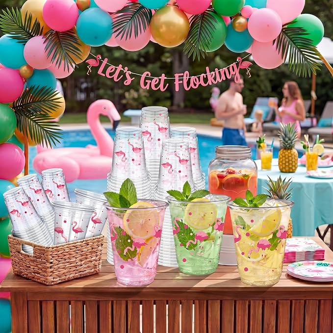 Uiifan 45 Pcs Flamingo Cups Bulk Hawaiian Luau Party Favor 16 oz Disposable Plastic Pink Flamingo Cups Summer Tropical Party Supplies for Let's Flamingle Drinking Beverage Bachelorette Bridal Shower