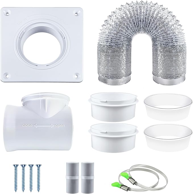 Dryer Vent Hose Kit 4 Inch - Flexible Steel-Reinforced Duct with 90° Elbow, Wall Plate & Silicone Seals for Tight Spaces, Indoor/Outdoor Venting, Dryers, Bathrooms, Workshops