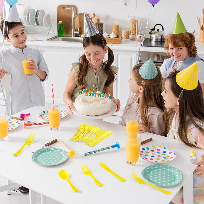 Kochorie 300 Pieces Graduation Yellow Plastic Silverware, Disposable Plastic Utensils, Heavy Duty Cutlery Set Heavyweight Flatware Includes Spoons Forks Knives for Birthday Party Wedding Dinner