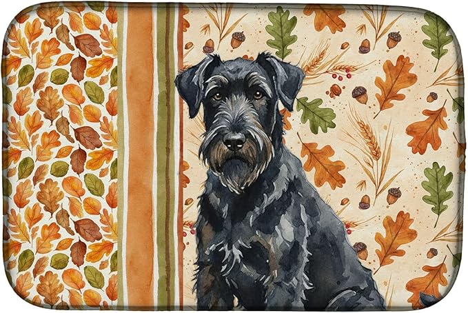 Caroline's Treasures Black Russian Terrier Heirloom Fall Dish Drying Mat Absorbent Dish Drying Mat Pad for Kitchen Counter Dish Drainer Mat for Countertop, 14 x 21", Multicolor