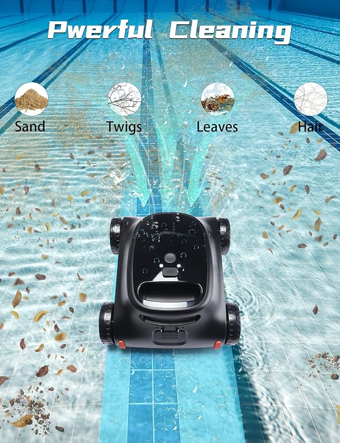 Cordless Robotic Pool Cleaner, Pool Vacuum for Above Pools, Pool Cleaner Lasts 180 Min, Self-Parking Technology, Ideal for Flat Bottomed Pools up to 2000 Sq.ft
