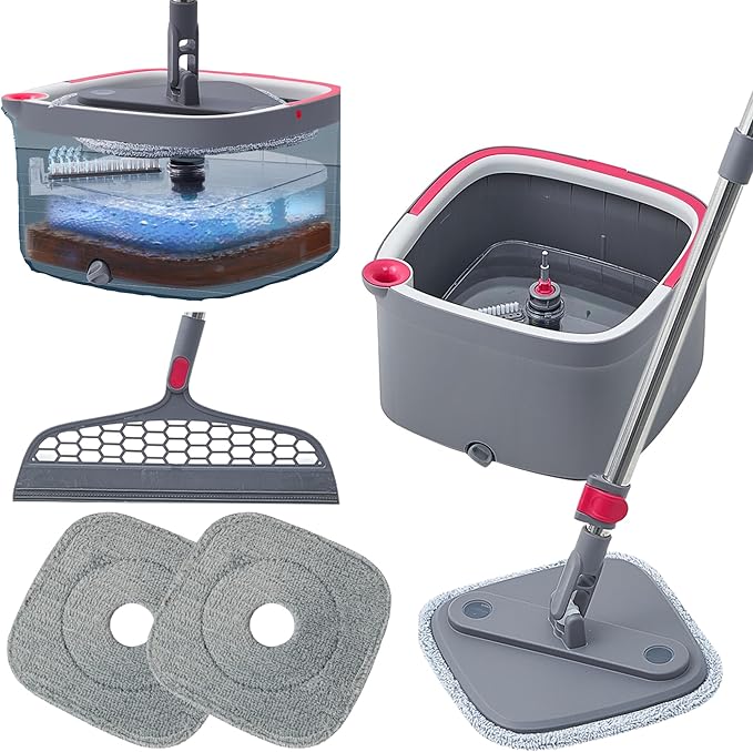 Square Spin Mop Deluxe with 4pc Mop Pads Bundle