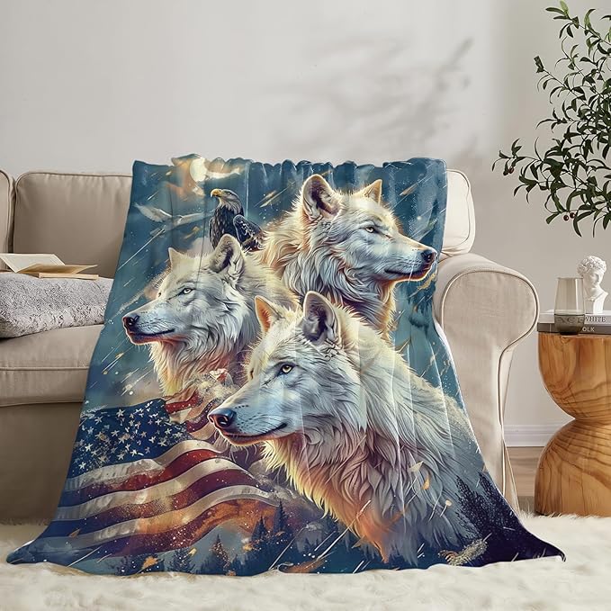 Tijuboni American Wolf Throw Blanket Wolf Gifts for Girls Boys Women Men Kids Adults Soft Flannel Fleece Blanket for Couch Sofa Bed Home Decor 40"x50"