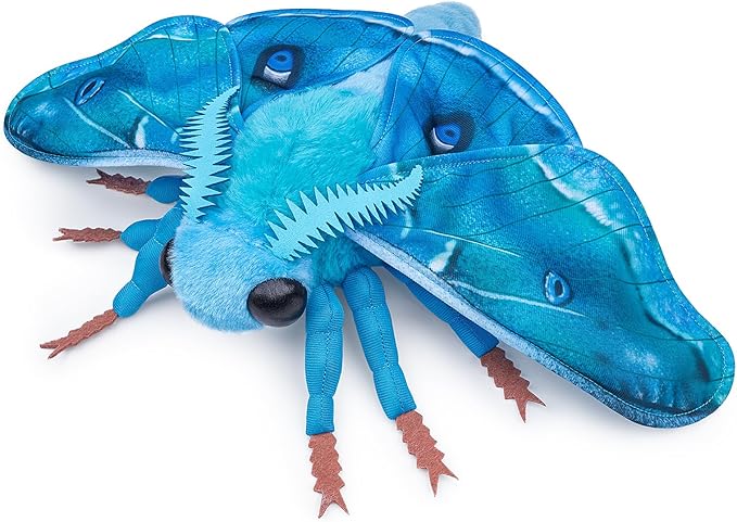 Moth Stuffed Animals Toy, Lifelike Blue Moths Plush 11in, Realistic Soft Big Wing Plushies Figure Gift Collection for Kids