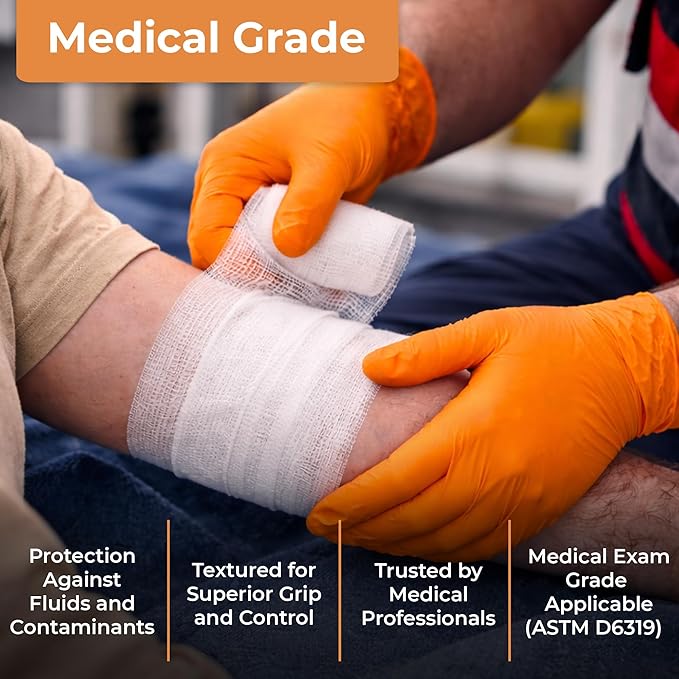 ASAP Orange Nitrile Gloves - Powder and Latex Free Disposable Gloves, Exam Gloves, Food Safe Gloves - 4 Mil