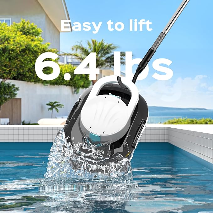 Automatic Robotic Pool Cleaner for Above Ground Pools, S1 Pro Cordless Pool Vacuum with Dual Motors, 120-Min Runtime, Large Debris Basket, Fast Charging and Auto Parking，Obsidian White