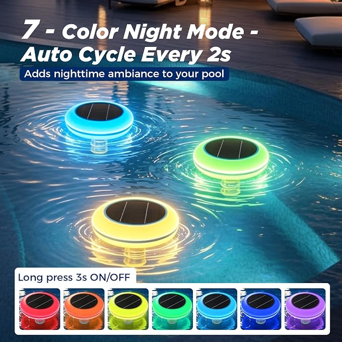 Solar Pool Ionizer with Multi-Color LED Light – Floating Copper Pool Ionizer with Large Solar Panel & Durable Anode for Above Ground & Inground Pools Up to 35,000 Gallons