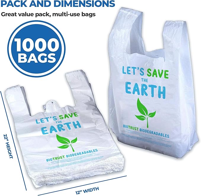 Biorift Thank You Bags | 1000 Count Bulk Large T-Shirt Grocery Bags w/ Handles, Extra Thick & Durable Shopping Bags for Grocery, Restaurants, Retail Stores & Takeout | 12" x 6.5" x 22" | Made in USA