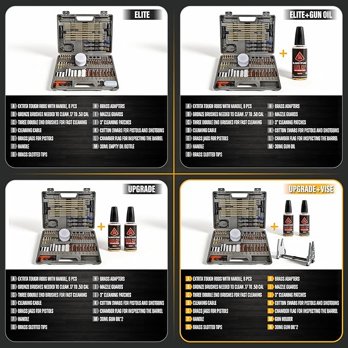 GLORYFIRE Elite Gun Cleaning Kit, Handgun Shotgun Pistol Universal Cleaning Kit with All Brass High-end Brushes, Jags, Reinforced and Lengthened Rods
