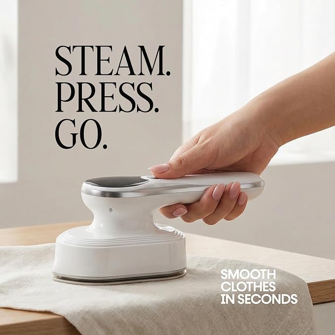Handheld White Garment Steamer & Iron 2-in-1, Fast 10s Heat-Up Portable Clothes Steamer with LED Display, 4 Smart Modes & Leak-Proof Design – White Travel and Home Wrinkle Remover