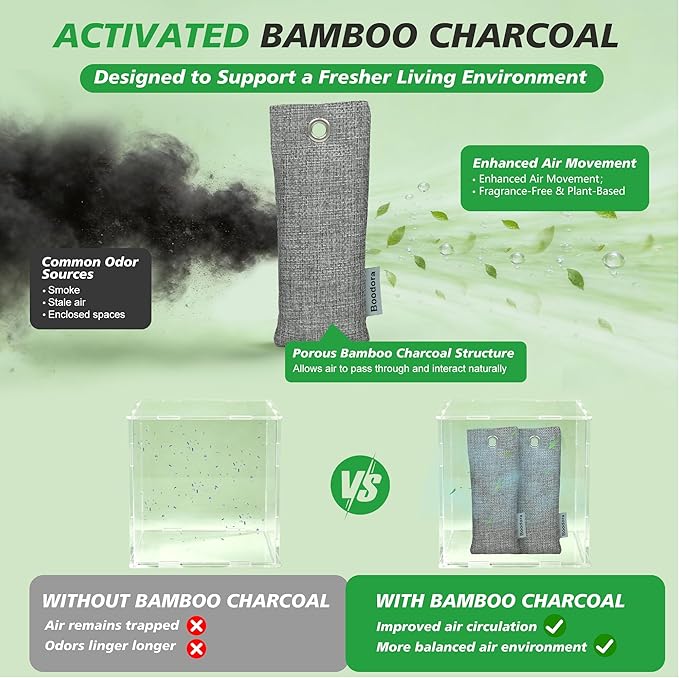 Activated Charcoal Bags Air Purifying 20 Pack, Bamboo Charcoal Odor Absorber for Shoes Closet Drawer Car, 50g Gray, Natural Odor Neutralizer, Moisture Absorber, Reusable up to 2 Years