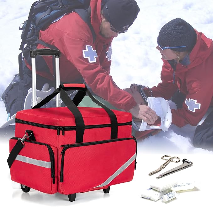 Trunab Rolling Medical Bag with Detachable Trolley, Nurse Rolling Bag with Removable Dividers 15.6” Laptop Sleeve, First Aid Responder Bag Empty for Home Health Nurses, Doctors, EMT, EMS