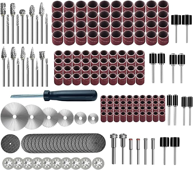 Tungsten Carbide Burr Set 1/8" Shank，Die Grinder Bits with Sanding Drums and Cutting Wheel Set, 195Pcs Pratical Sanding Bits Kit for Metal, Wood, Plastic, Glass