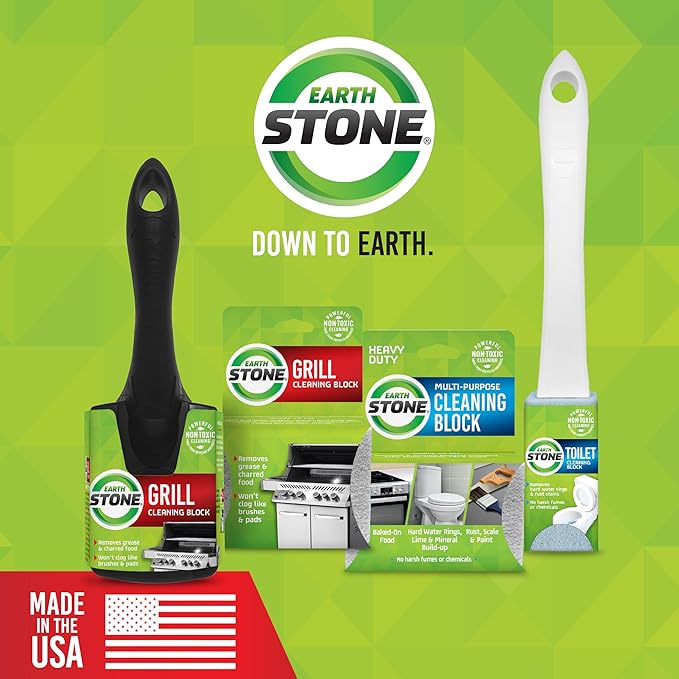 EarthStone Grill Cleaning Block Kit, Bristle Free Grill Scraper, 3 Grill Cleaning Blocks and 7" EZ-Grip Handle