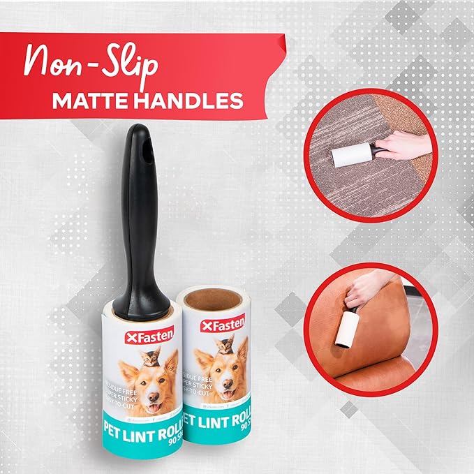 XFasten Pet Hair Lint Rollers for Pet Hair Extra Sticky (180 Sheets/ 2 Lint Roller Refills /1 Pet Hair Roller) Cat and Dog Hair Roller, Sticky Lint Roller for Clothes, Pet Hair Removal Tool
