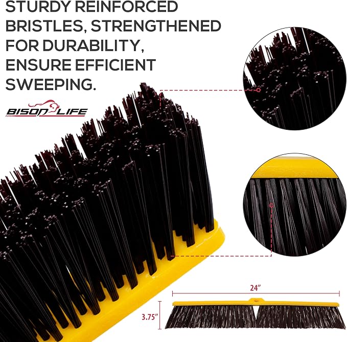 BISON LIFE BIS-WB-09-1 Multi Surface Push Broom Heavy-Duty Floor Sweep Broom, Black