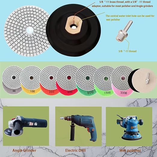 4 Inch Diamond Polishing Pads Marble polishing kit 50-3000 Wet/Dry Set 12 Pieces for Drill Grinder Polisher for Concrete Marble Quartz Stone Countertop Granite polishing refurbishment