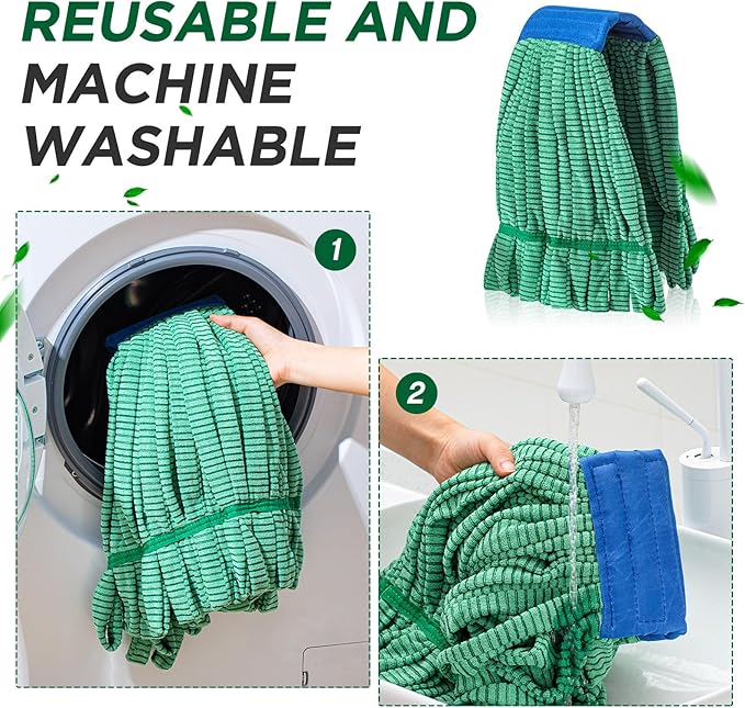 Hushee Large Microfiber Tube Mop Heads 18 oz Heavy Duty Commercial Industrial Wet Mop Head Refill Reusable Machine Washable Looped End Mopheads for Hardwood, Tile, Laminate Floors (Green,1 Pack)