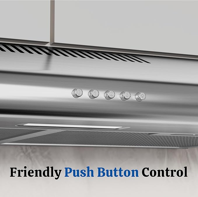 FIREGAS Under Cabinet Range Hood 30 Inch, Ducted/Ductless Convertible Kitchen Vent Hood with 250 CFM, Stainless Steel, 3-Speed Exhaust Fan, Energy-Efficient LED Lights for Stove Ventilation